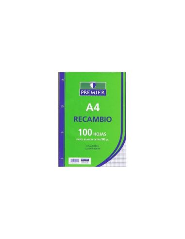 Recambio A4 90 Gramos 4 Taladros 100 Hojas Cuadricula 4